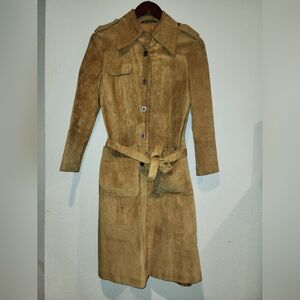 Nordstrom Best Suede Leather Tan Trench Jacket Sz Small / Vintage Sz 10 Has Wear